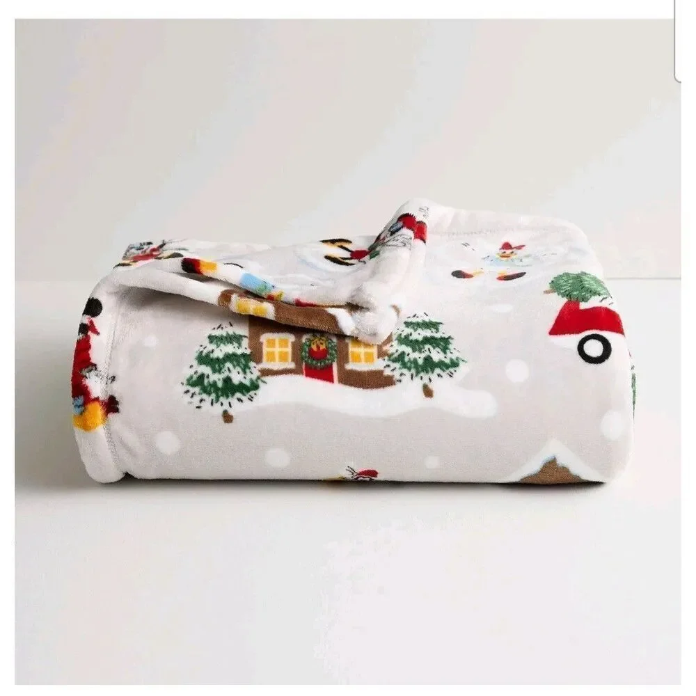 NEW Disney Holiday Chrristmas Mickey Mouse Big One Gray Plush Throw 5ftx6ft